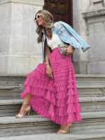 Wholesale high waist Layered Ruffle Hem Cake skirt