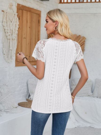 Wholesale lace sleeve hollow v-neck top