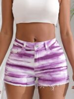 Wholesale middle waist tassel hem striped denim shorts