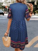 Wholesale nation print v-neck short sleeve dress