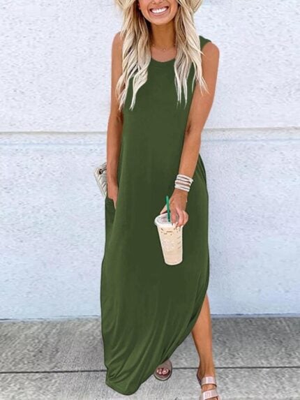 Wholesale solid color irregular hem maxi tank top