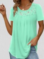 Wholesale solid color lace panel short sleeve top