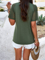 Wholesale solid color lace sleeve round neck top