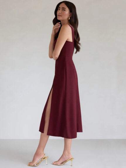 Wholesale solid slit hem a-shape tank dress