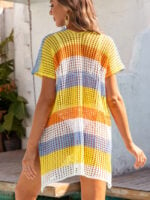 Wholesale striped v-neck split hem hollow beach cover-up