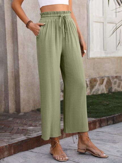 Wholesale tie waist Frenchy Slant Pocket Wide Leg Pants