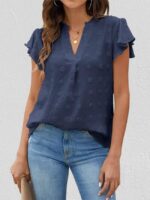 Wholesale v-neck chiffon short sleeve top