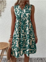 Wholesale v-neck printed sleeveless dress