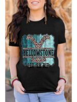 Wholesale yellowstone print round neck short sleeve top