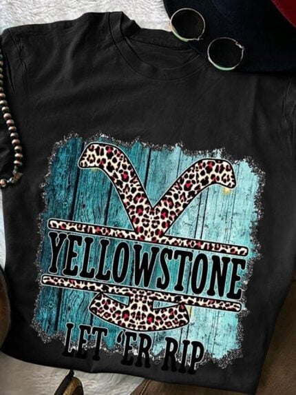 Wholesale yellowstone print round neck short sleeve top