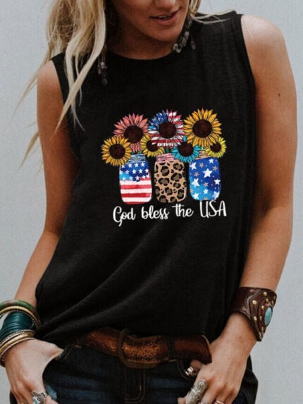 wholesale God Bless The USA graphic Print Sleeveless Tank Top