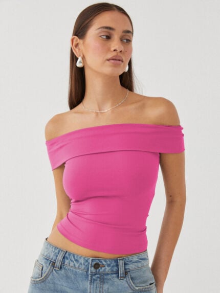 wholesale Solid Color Off-shoulder Slim Fit Top