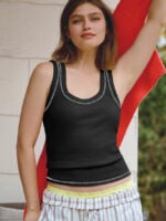 wholesale Textured Knit Contrast Trimming Tank Top