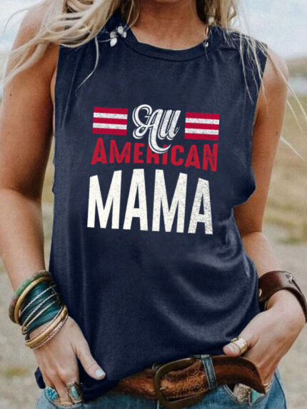 wholesale USA MAMA graphic Print Sleeveless Tank Top