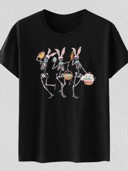 wholesale easter bunny skeleton print casual t-shirt