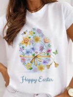 wholesale happy easter flower print short sleeve top