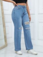 wholesale high waist ripped wide leg denim jeans