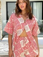 Wholesale Casual Printed Cardigan Shirt And Shorts two piece sets