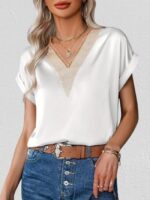 Wholesale Lace v-neck satin loose short-sleeved shirt