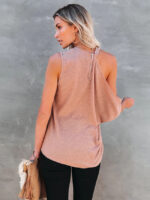 Wholesale Round neck ribbed sleeveless off-shoulder T-shirt