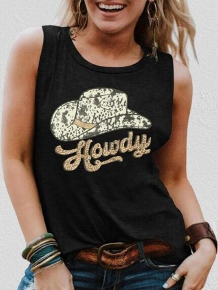 Wholesale Western cowboy hat print tank top