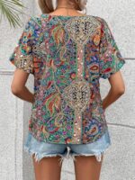 Wholesale Western style trend print v-neck short sleeve top