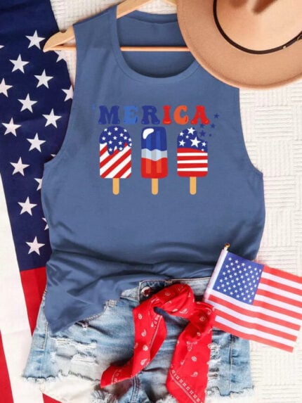 Wholesale america flag ice cream print tank top