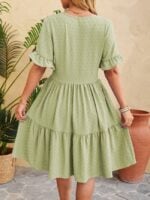 Wholesale button front v-neck ruffle hem dress