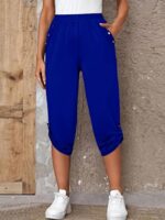 Wholesale elastic waist double pocket design cropped pants