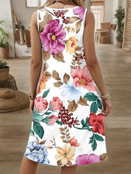 Wholesale flower print v-neck tank dress