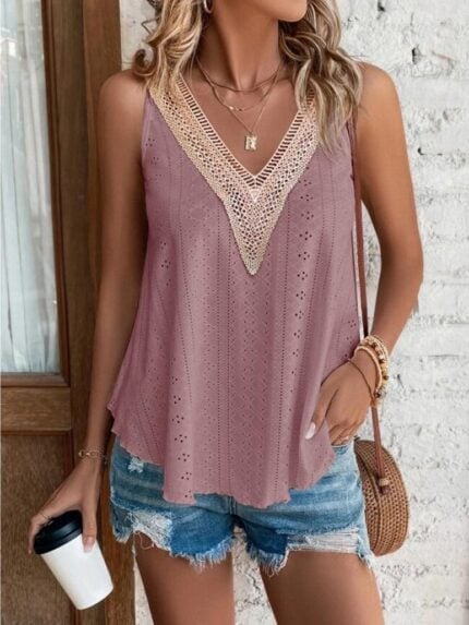 Wholesale hollow v-neck casual tank top