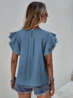 Wholesale layer ruffle tassel sleeve round neck top