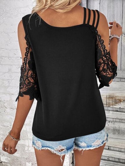 Wholesale off shoulder lace sleeve top