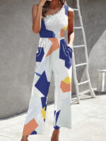 Wholesale off-shoulder printed wide leg jumpsuit