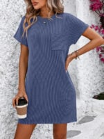 Wholesale pocket decor stripe short sleeve T-shirt dress