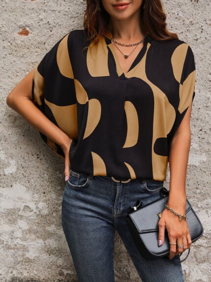 Wholesale print v-neck blouse