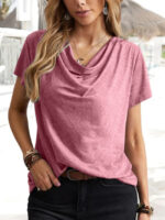 Wholesale solid color Draped design collar short sleeve top