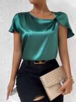 Wholesale solid color Satin knot collar loose top