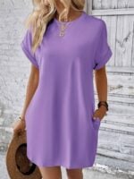 Wholesale solid color roll sleeve t-shirt dress