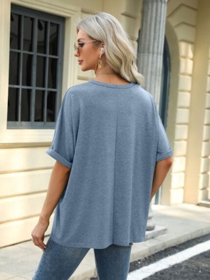 Wholesale solid color round neck casual short sleeve top