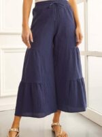 Wholesale solid color tie waist wide leg pants