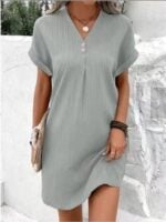 Wholesale solid color v-neck roll hem dress