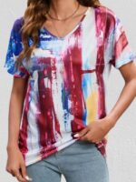 Wholesale star and stripe print v-neck casual top