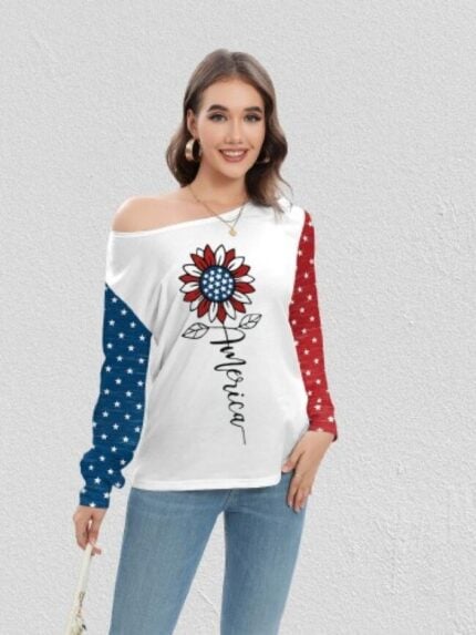 Wholesale stars and graphic print long-sleeve top