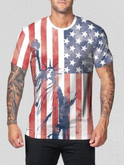 Wholesale stripe and stars Print Short Sleeve Men's T-Shirt