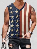 Wholesale stripe and stars Print V-neck Men's top