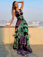 Wholesale tie dye deep v-neck waist design dress