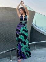 Wholesale tie dye deep v-neck waist design dress