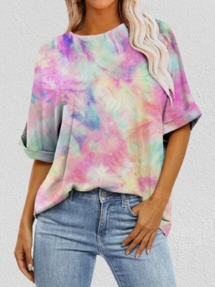 Wholesale tie dye round neck oversize T-shirt