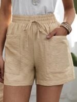 Wholesale tie elastic waist double pockets casual shorts